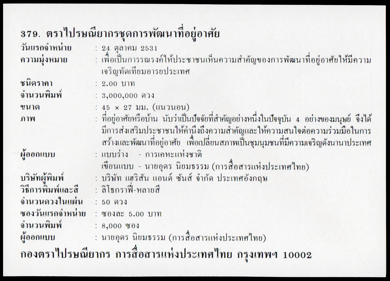 ซองวันแรกจำหน่ายการพัฒนาที่อยู่อาศัย 2531