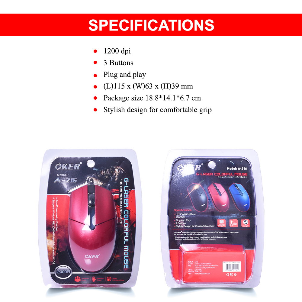 A-216 OKER G-LASER COLORFUL MOUSE 1200dpi MO-OK-OU-216XX