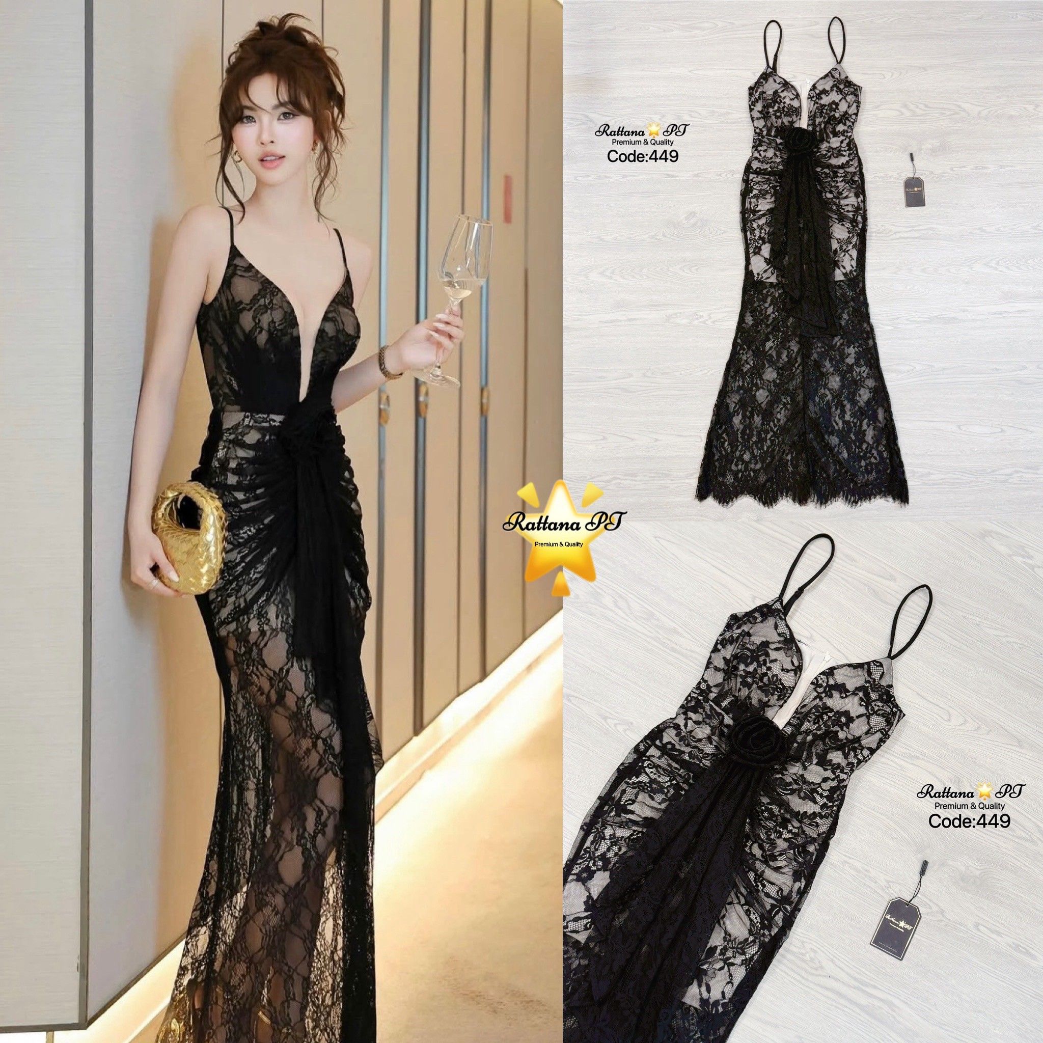 :เดรสยาวลูกไม้ ทรงสวยมาก ดีเทลชุดแต่งดอกไม้ ดอกไม้สามารถถอดออกได้ มีความหรูหรา ดูแพง ใส่ดินเนอร์ ออกงาน ออร่าพุ่ง สวยเด่นกว่าใคร ใส่ดูสูงเพียว มีซับในหน้าอกมีฟองน้ำ สายสามารถไปปรับได้ มีซิบด้านหลัง ช้าไม่ได้แล้วคร้า ของสวยๆหมดไวจัดด่วนๆ