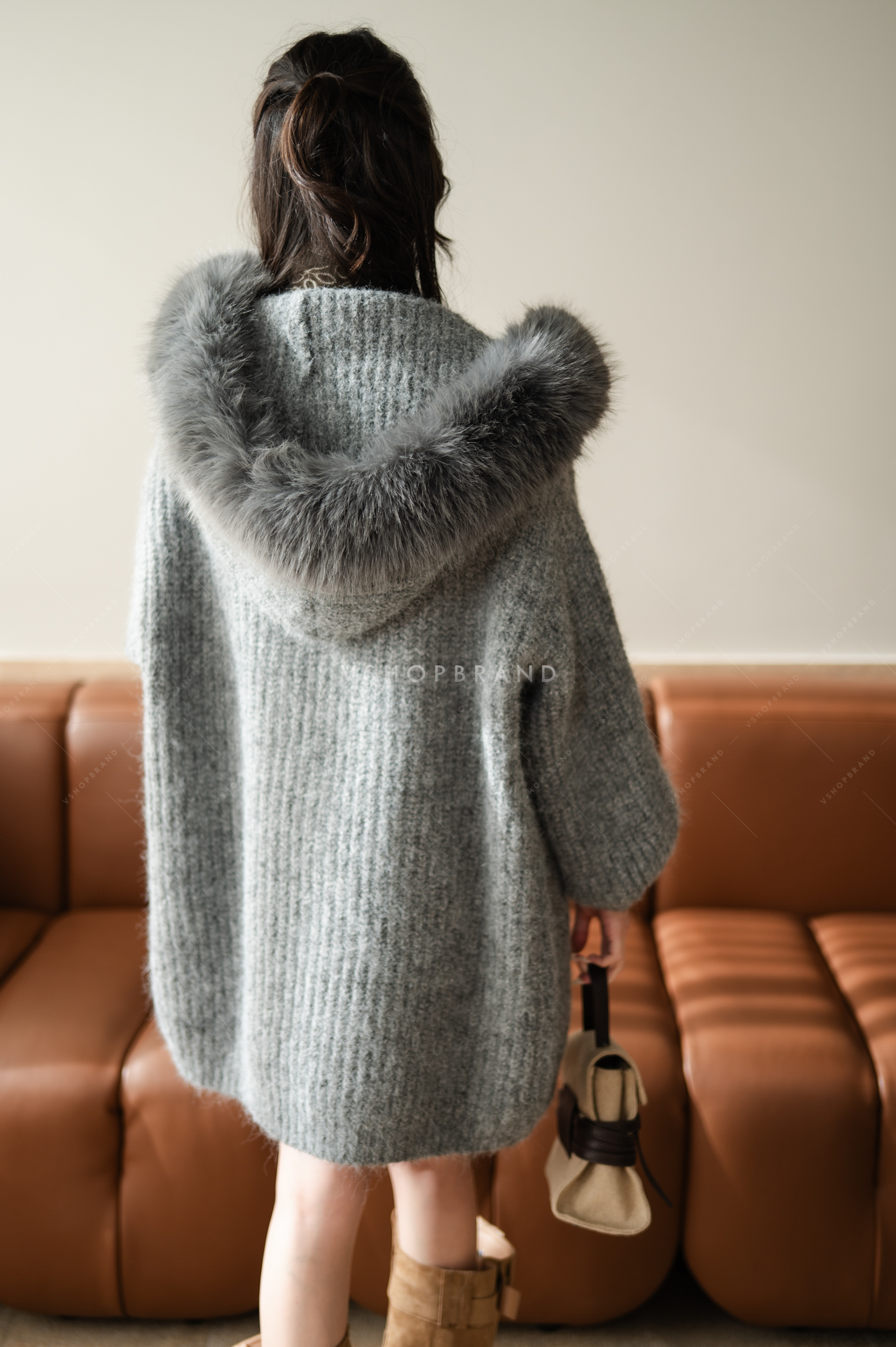 เสื้อคลุมแขนยาวฮู๊ด + ปกขนเฟอร์