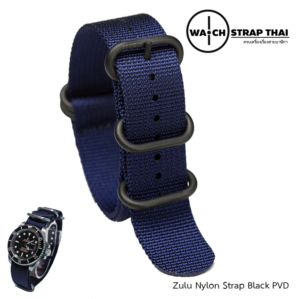 สายนาฬิกาซูลูหัว บัคเคิลดำ สายนาฬิกาผ้าไนลอน Blue Zulu Nylon Watch Strap Black Buckle สีน้ำเงิน มีขนาด 20 , 22 mm