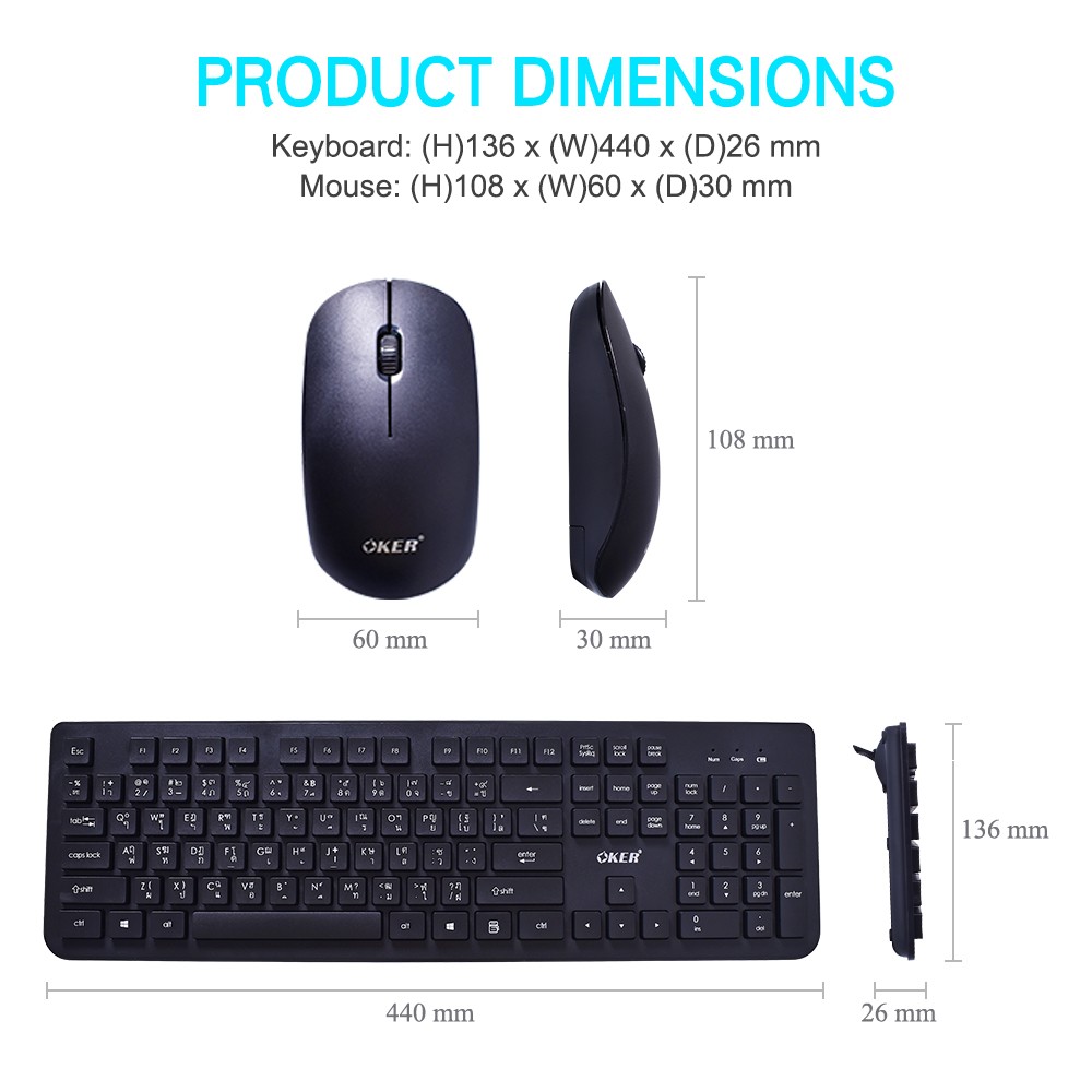 K-915 OKER 2.4G WIRELESS USB & TYPE-C KEYBOARD+ MOUSE KB-KM-OK-915BK