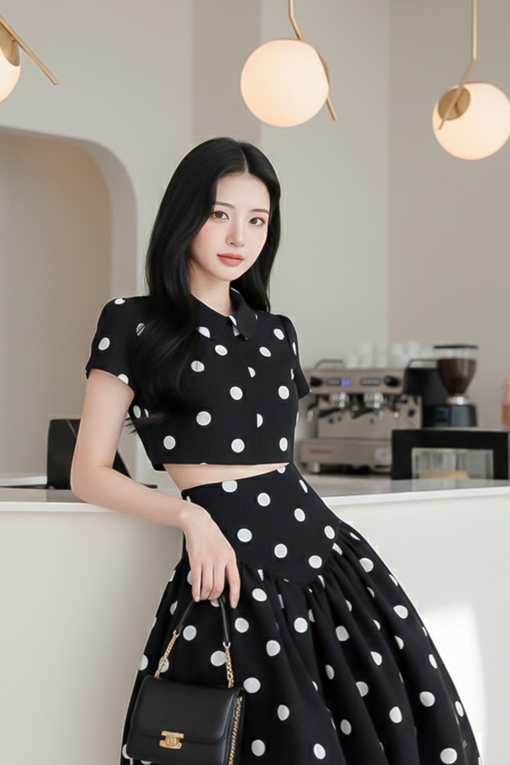 Set เสื้อกับกระโปรงบอลลูน ตัวเสื้อทรงเชิ้ต แขนสั้น ติดกระดุมหน้า เนื้อผ้าลายจุด ผ้าดี มีน้ำหนัก ไม่บาง ตัวกระโปรงยาว เอวสูง ทรงบอลลูน ซิปหลัง รุ่นนี้งานสวย ทรงเป๊ะ คัทติ้งเนี้ยบมากๆค่ะ รับรองใส่ออกมาไม่ผิดหวังการันตีให้เลย บอกเลยห้ามพลาดเด็ดขาดงานดีงานสวย