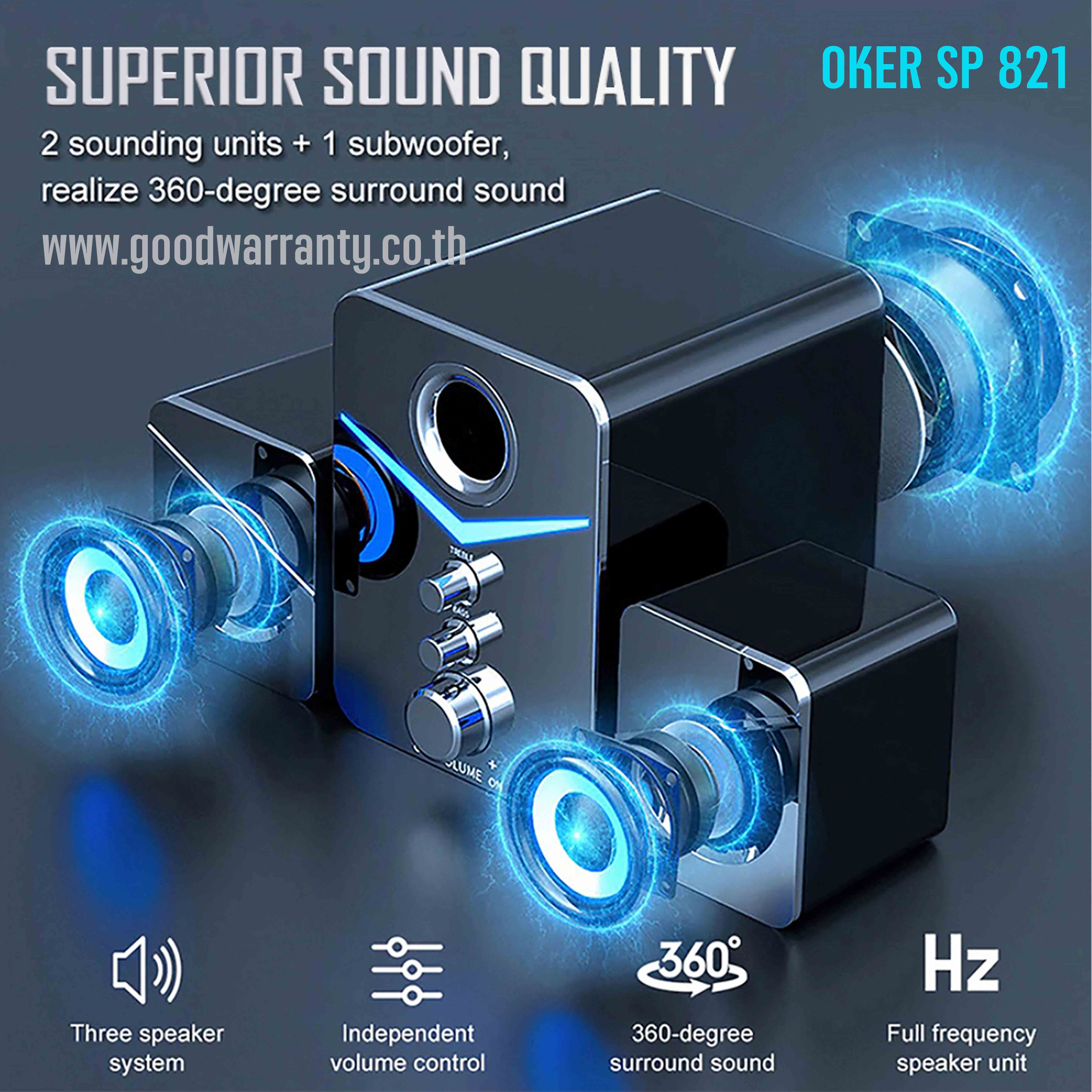 SP-821 OKER SPEAKER 2.1 มีไฟ SP-OK-11-821xx