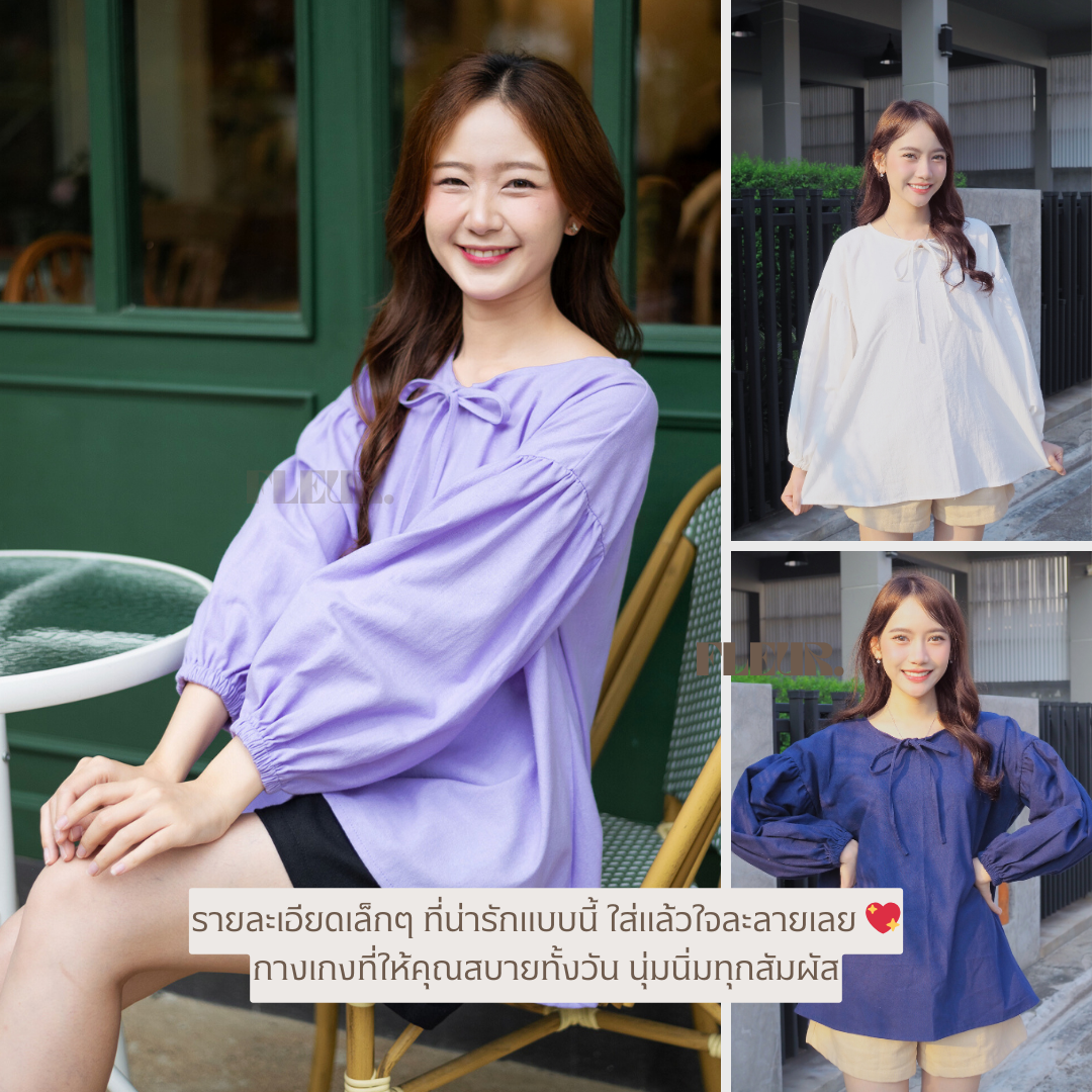 🌸 เสื้อแขนยาวดีเทลโบว์ 〰️ Cotton rose top คือน่ารักหมด เพิ่มความคิ้วได้เยอะมาก ❤️✨ LOOM Women Clothing