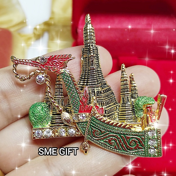 เรือสุพรรณหงส์(สีเขียว)วัดอรุณ พร้อมกล่องกำมะหยี่และถุงไหมแก้ว GP20016 ชิ้น