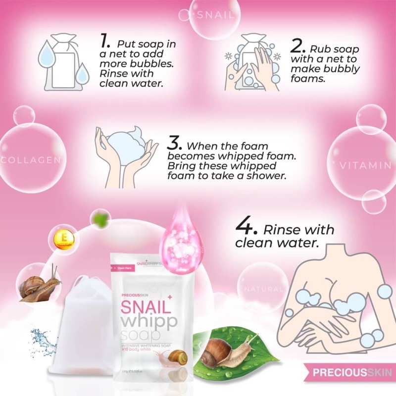 Snail whipp soap 120g พร้อมตาข่ายตีฟอง สบู่สเนล