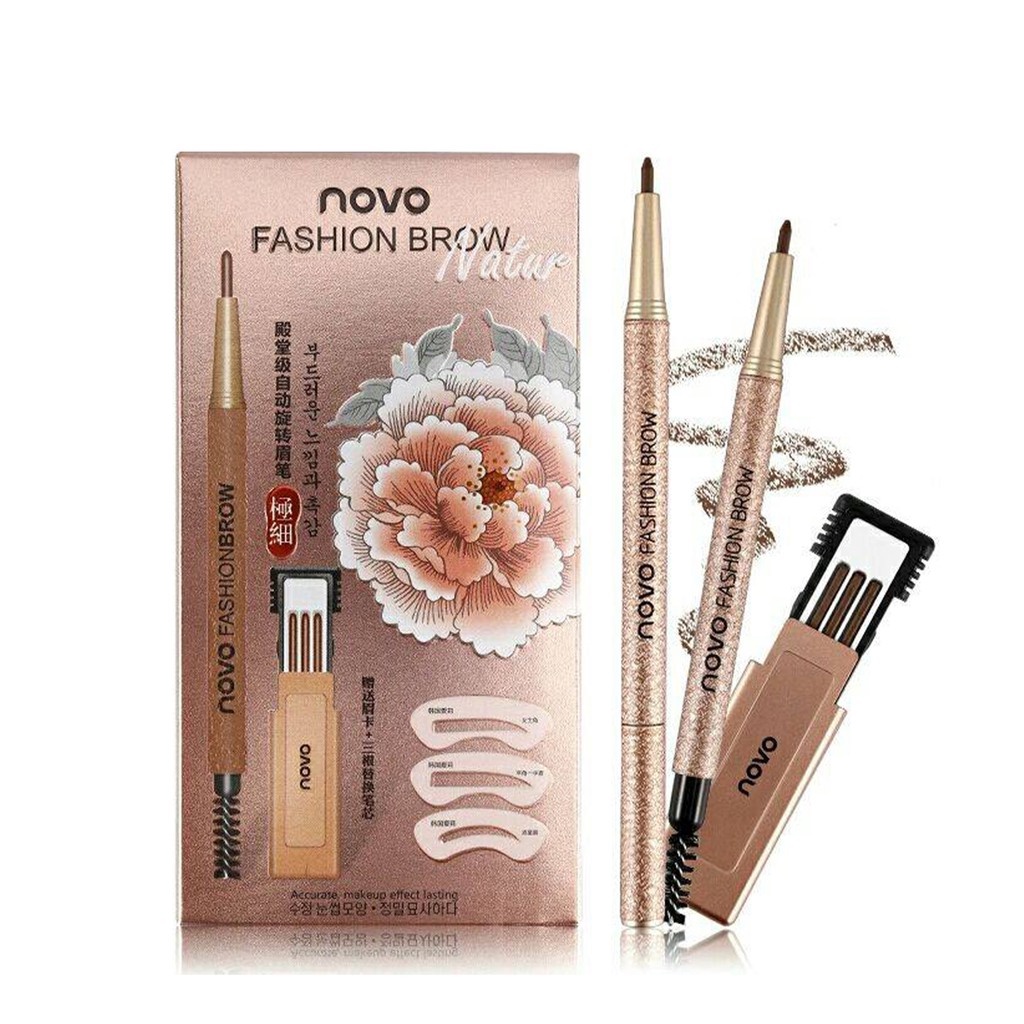 NOVO No.5146 Fashion Brow Nater โนโว ดินสอเขียนคิ้ว แบบหมุน มีแปรงปัดคิ้วในตัวพร้อมไส้ดินสอเปลี่ยน3แท่ง