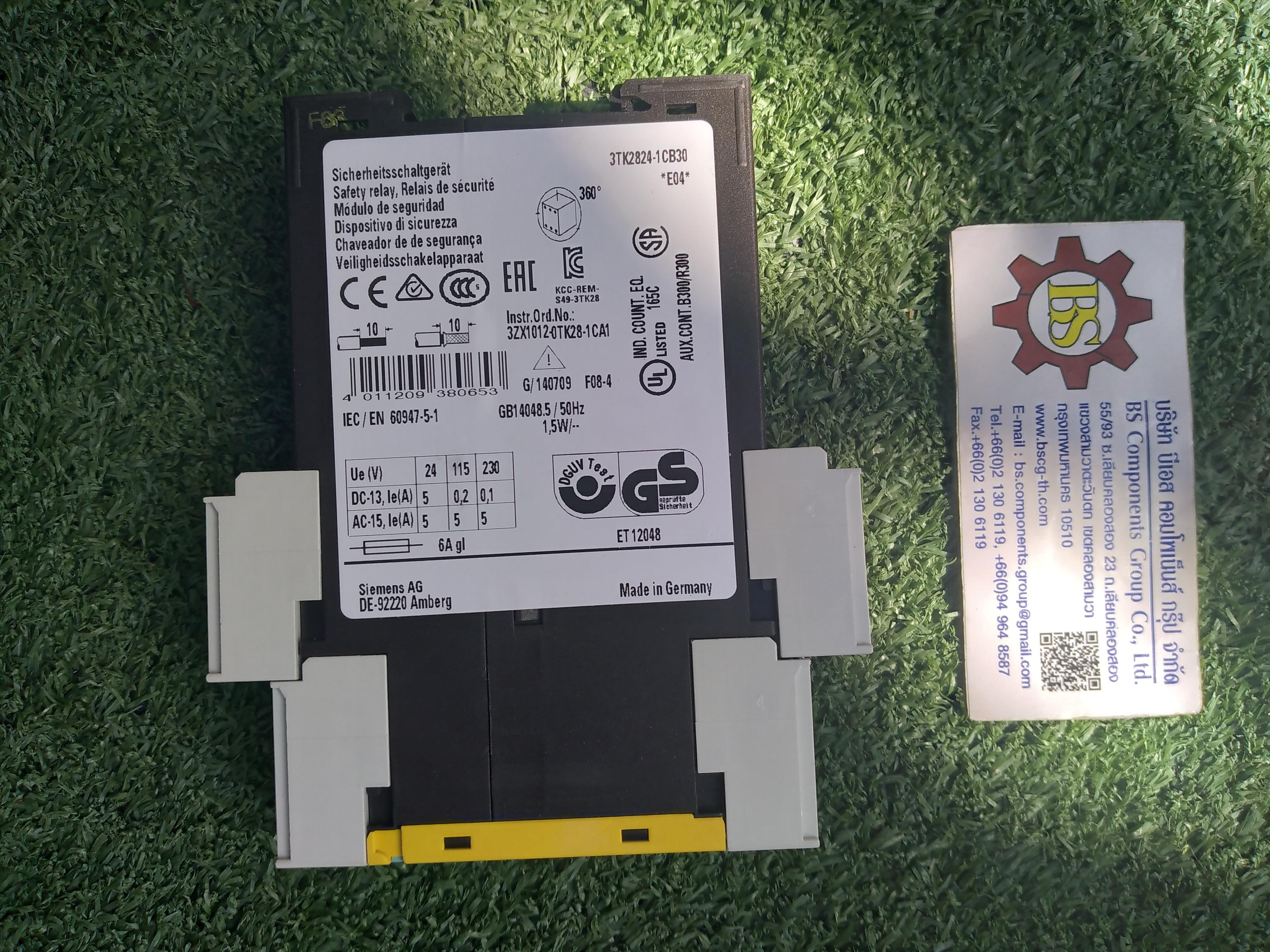 SIEMENS : 3TK2824-1CB30 SIRIUS safety relay with relay enabling circuits (EC) 24 V AC/DC, 22.5 mm Screw terminal EC instantaneous: 2 NO EC delayed: 0 NO SC: 0 NC AUTOSTART Basic device Maximum achieved SIL: 1, PL: c