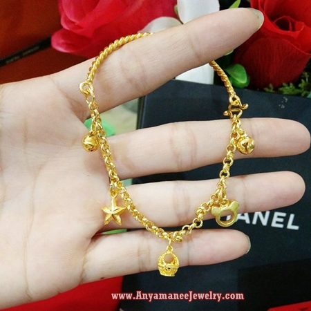 สร้อยข้อมือชุบทองคำแท้หนาพิเศษ5ไมครอน ลายเก๋สะดุดตา