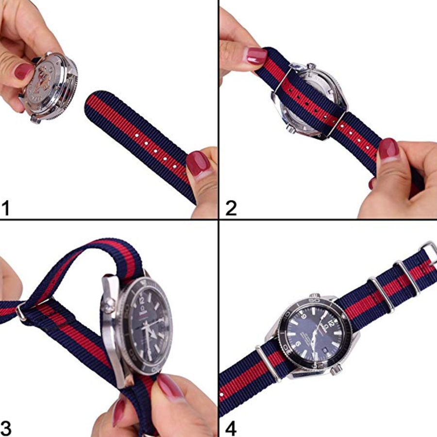 สายนาฬิกานาโต้ สายนาฬิกาผ้าไนลอน NATO Nylon Watch Strap 01 มีขนาด 20 , 22 mm สำหรับ Rolex , Seiko , Omega (Blue-Red-Blue)