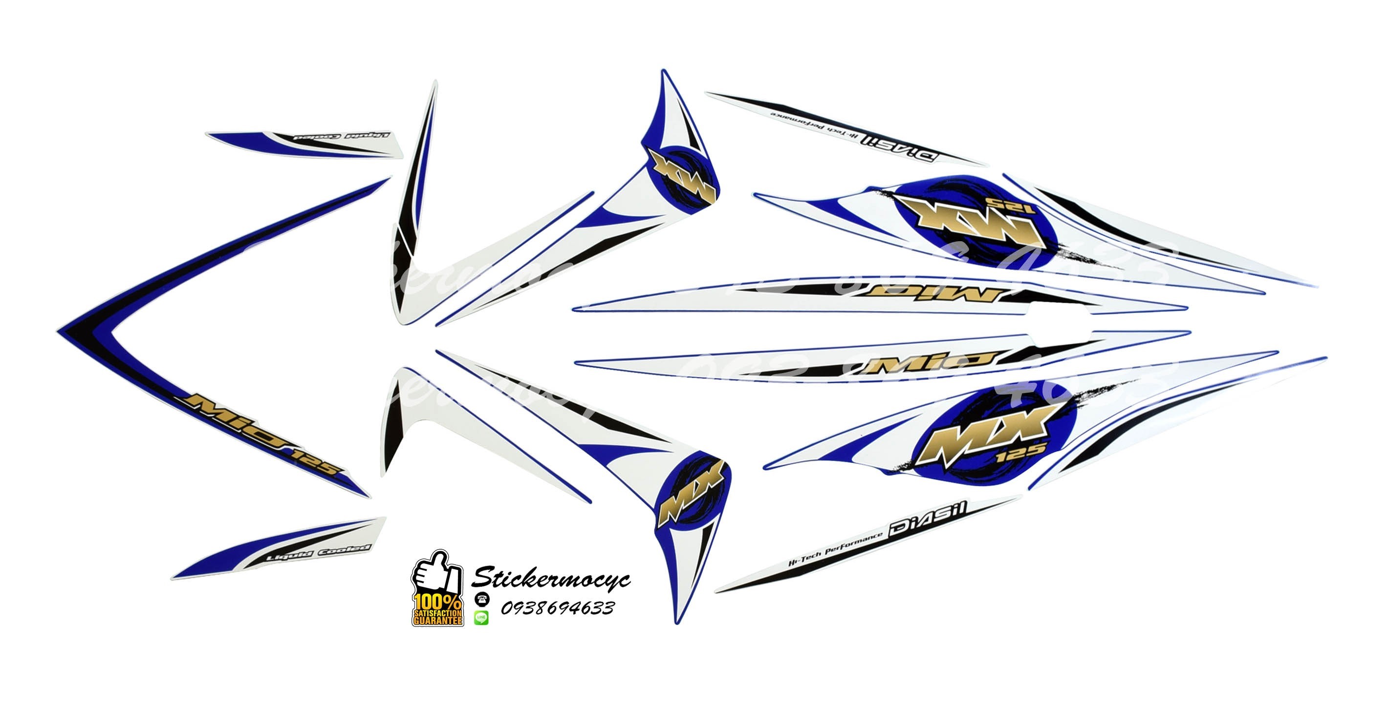 Sticker YAMAHA MIO 125 ปี 2011 รุ่น 5 MX ติดรถสี ขาว น้ำเงิน (เคลือบเงา) สติ๊กเกอร์ 3M แท้ สติ๊กเกอร์ติดมอไซค์ ยามาฮ่า มีโอ