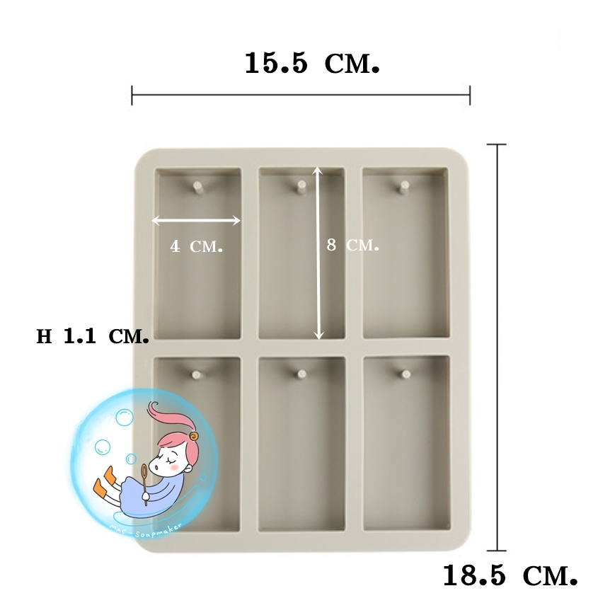 Aromatheraphy silicone mold B 6011 : พิมพ์ เทียนร้อยเชือก สี่เหลี่ยม 6 หลุม น้ำหนักเทียน 25-30 กรัม(g)