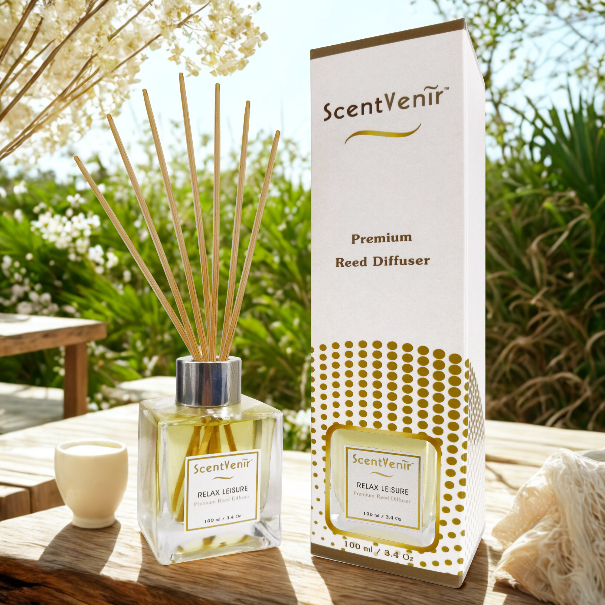ScentVenir RELAX LEISURE Scent Diffuser น้ำหอมกระจายกลิ่น น้ำหอมปรับอากาศ ไม้หวาย ก้านไม้ ก้านหวาย ก้านไม้หอม กลิ่น รีแล็กซ์ ลีเชอร์ สัมผัสกับกลิ่นแห่งความสดใส ผ่อนคลาย มีชีวิตชีวา อโรม่า สูตรน้ำมันหอมระเหยแท้กับหัวน้ำหอมเกรดสูง ขนาด 100ml ใช้นาน 5 เดือน