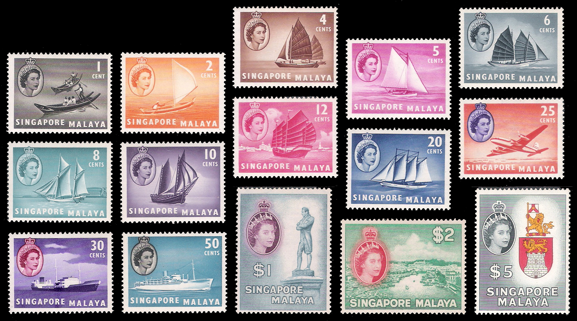 1955 Singapore QEII (CV $150.05)