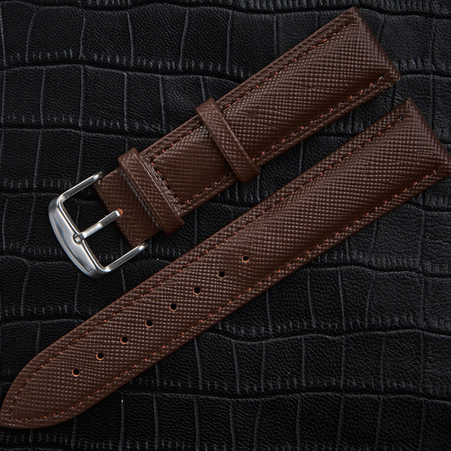 สายนาฬิกาหนังวัวปั๊มลาย Texture SET11 สีน้ำตาล SET10 Leather Watch Strap Brown ขนาด 20 , 22 mm