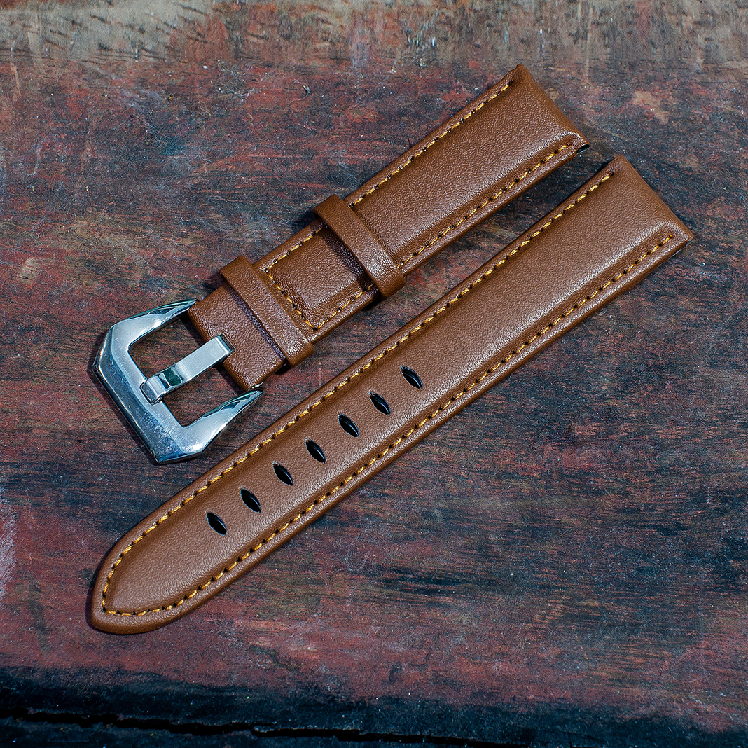 สายนาฬิกาหนังวัว SET04 Leather Strap สีน้ำตาล Brown ขนาด 20 , 22 ,24 มม สำหรับ Rolex,Seiko,Panerai