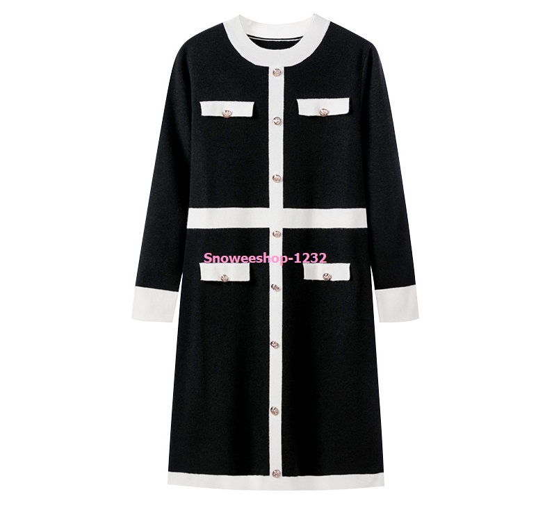 เดรสคนอ้วน เดรสไหมพรมบิ๊กไซส์ เดรสสาวอวบแขนยาว เดรสคนอ้วนสไตส์เกาหลีใส่ทำงาน ใส่เที่ยว ผ้านิ่มมาก ไม่คัน แต่งขาวสลับสีดำ กระดุมคู่หน้า ไม่อ้วนก็ใส่ได้แบบหลวมๆ อกขยายได้อีก