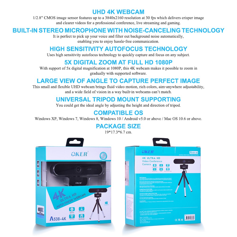 HD A538 OKER WEBCAM ULTRA 4K 5m CM-OK-HD-HD538