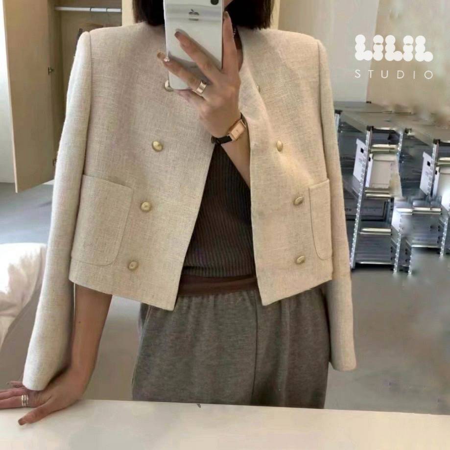 LILIL STUDIO🩷 เบลเซอร์ลินิน Korea style กระดุมทองคู่ กระเป๋าหน้าซับในผ้าลื่น ทรงสวยcuttingเนี้ยบ พร้อมส่งค่ะ