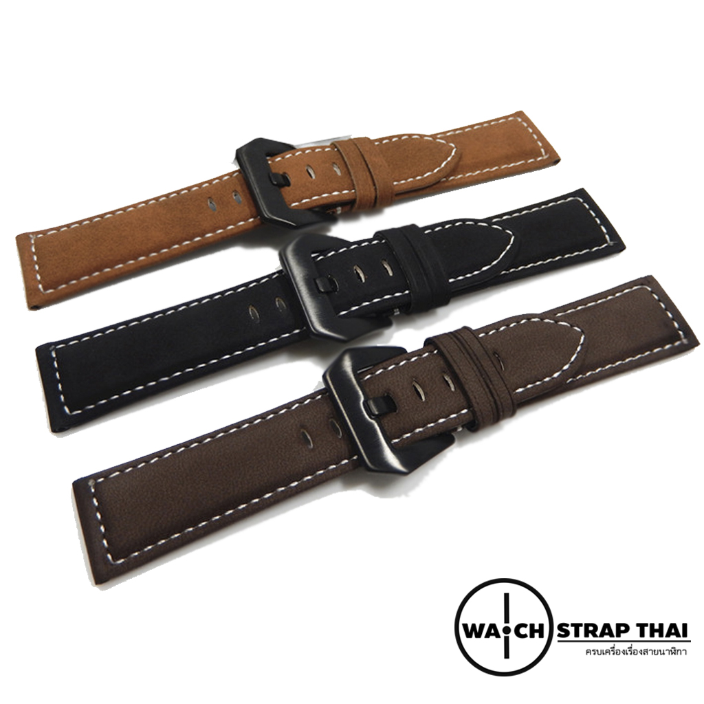สายนาฬิกา สายนาฬิกาหนังวัวนูบัค สีดำ Nubuck Leather Balck SET01 Leather Strap ขนาด 20 , 22 mm