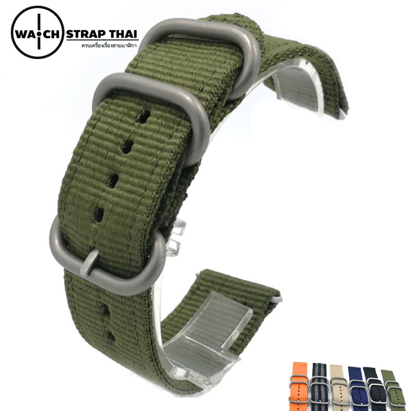 สายนาฬิกา สายนาฬิกาผ้าไนลอน SET02 Black Nylon Watch Strap สีเขียว Green มีขนาด 20 , 22 mm