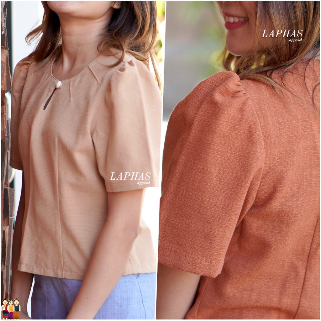 เสื้อแขนตุ๊กตา [มีสีให้เลือก] ผ้าฝ้าย ฝอกนุ่ม 100% กระดุมน่ารัก เสื้อผ้าฝ้ายคอกลม LOOM Women Clothing