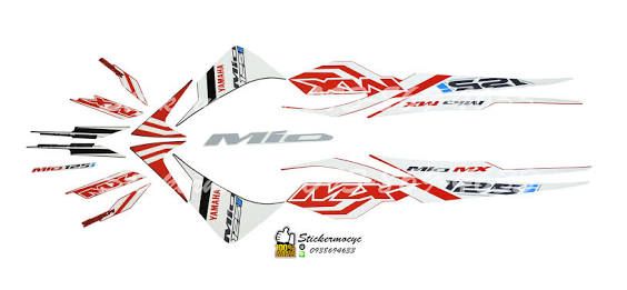 Sticker YAMAHA MIO 125 I ปี 2014 รุ่น 7 MX ติดรถสี ขาว แดง(เคลือบเงา) สติ๊กเกอร์ 3M แท้ สติ๊กเกอร์ติดมอไซค์ ยามาฮ่า มีโอ