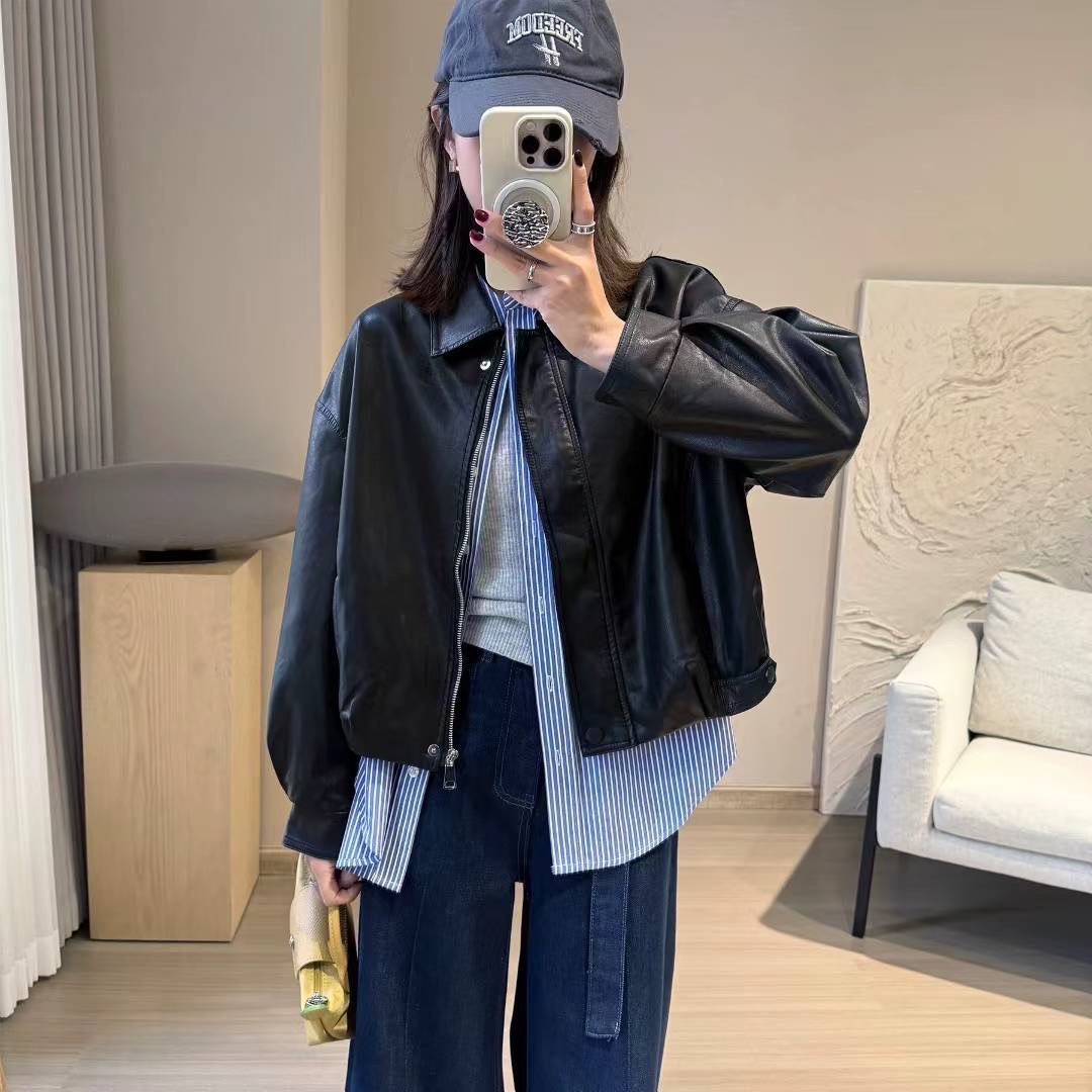 พร้อมส่งค่ะ งานเสื้อJacket หนังลูกวัวนิ่มแต่เอาอยู่ ซิปหน้ากระเป๋าจริงค่ะ