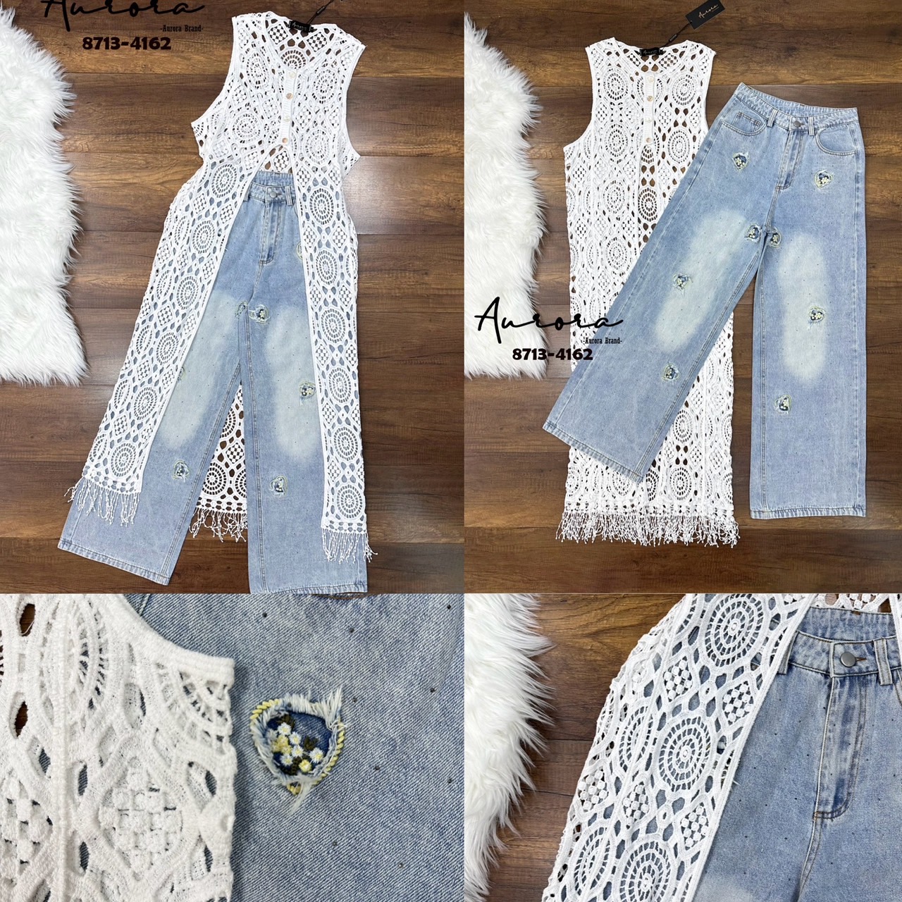 Setเสื้อนิตติ้งถักไหมฉลุตัวยาว โทนสีขาว ผ้าดี๊ดี ผ้าดีมากๆ ทรงปล่อยๆ ใส่สบายๆ ด้านหน้ามีกระดุมแกะใช้งานได้จริง สวยเริ่ดๆๆ สวยคุ้มคร่าาาๆๆ +++มาพร้อมกางขายาวยีนส์ ที่แมชกันได้อย่างลงตัว งานแต่งอะไหล่และปักไหมที่ตัวเนื้อผ้ายีนส์ สวยวิบ!! มีกระเป๋าใช้งานได้จ
