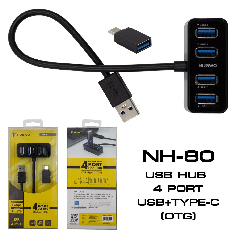 NH-80 NUBWO USB HUB 4PORT+TYPE-C (OTG) HB-NW-21-N80XX