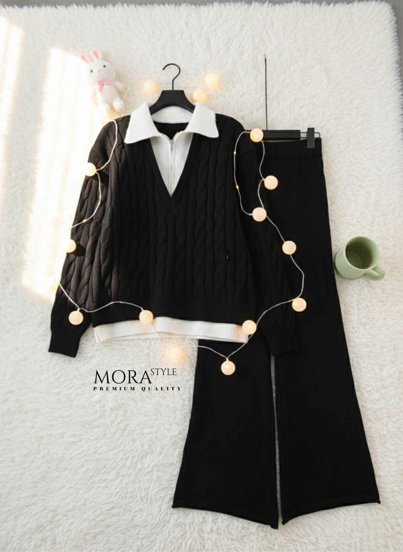 เซ็ท 2 ชิ้น เสื้อแขนยาวทรงโอเวอร์ไซด์ ตัดต่อคอปกและชายเสื้อเป็นทูโทน มาพร้อมกับกางเกงขายาวผ้ายืดหยุ่นใส่สบาย ใส่แมทช์เซ็ตน่ารักมากค่าา