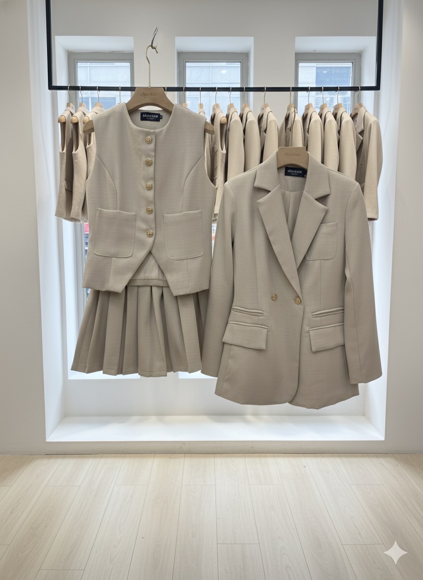 Set 3 ชิ้น : เสื้อแขนกุด+กระโปรง+เสื้อสูท(Blazer) 🏷️Tag: CHARISSA KLOSET