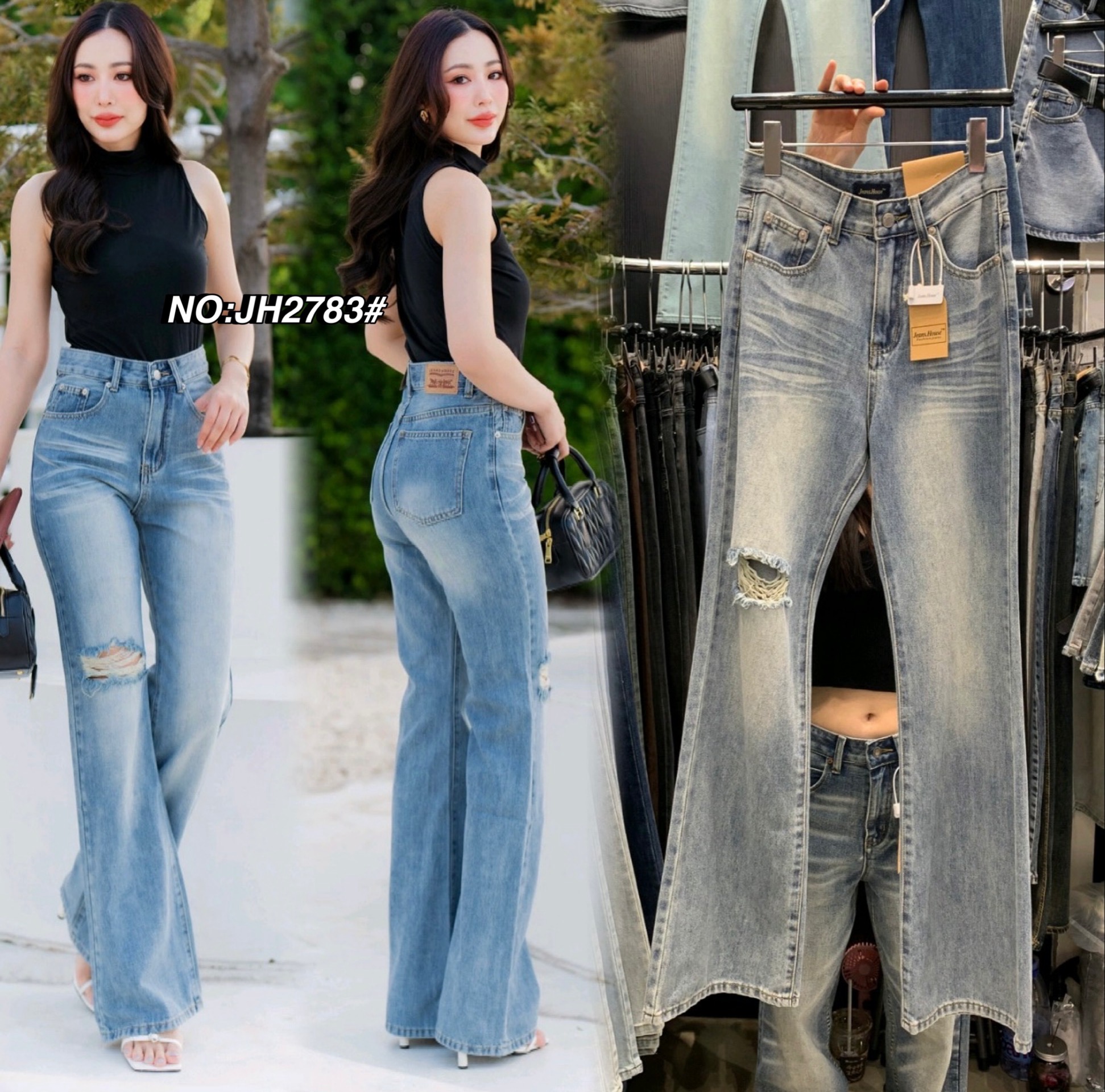 No.JH2783# -กางเกงทรงกระบอกที่แซปที่สุดในปฐพีนี้ ฮิตกันมากกก (ผ้าไม่ยืดคะ) งานปังที่สุด ฟอกสีสวย เพิ่มความสูงให้เมื่อสวมใส เอวสูงปรี๊ดปิดสะดือ ความยาวไม่เต่อ ทำขาดเข่าข้างหนึ่ง งานดีจริง ทรงสวยมาก