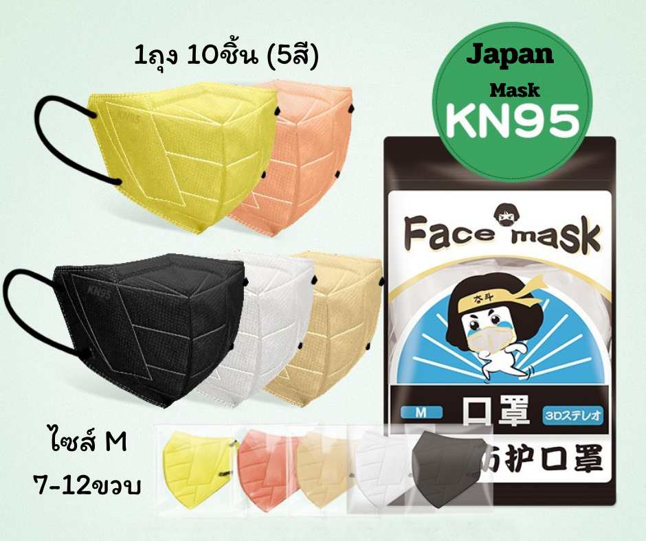 หน้ากากอนามัยเด็กkn95 แมสเด็ก 1แพ็ค10ชิ้น (5สี 7-12ขวบ)