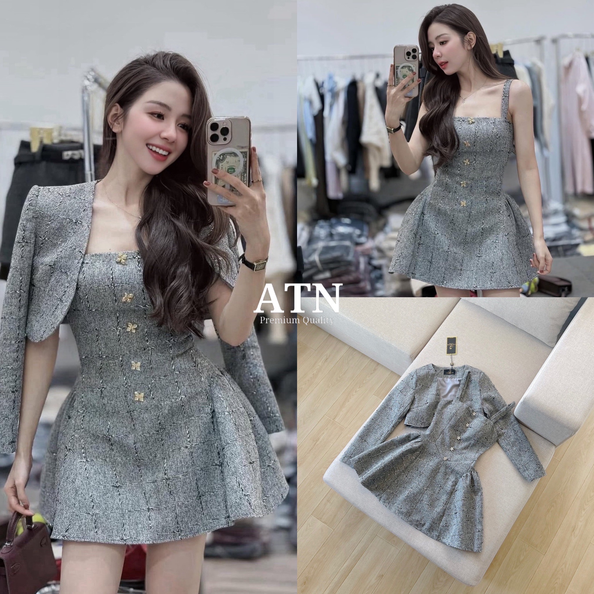 ชุดset 2ชิ้น เสื้อสูทครอปแขนยาว+มินิเดรสผ้าทวิตแต่งดิ้นเงิน สุดหรู อกเสริมฟองน้ำ มีซิลิโคนกันลื่นรอบหน้าอก ซิปหลัง ซับในอย่างดี จะใส่ไปงาน ไปเที่ยว ดินเนอร์ สวยจบได้ในชุดเดียว ต้องมีติดตู้ไว้เลยนะค่า