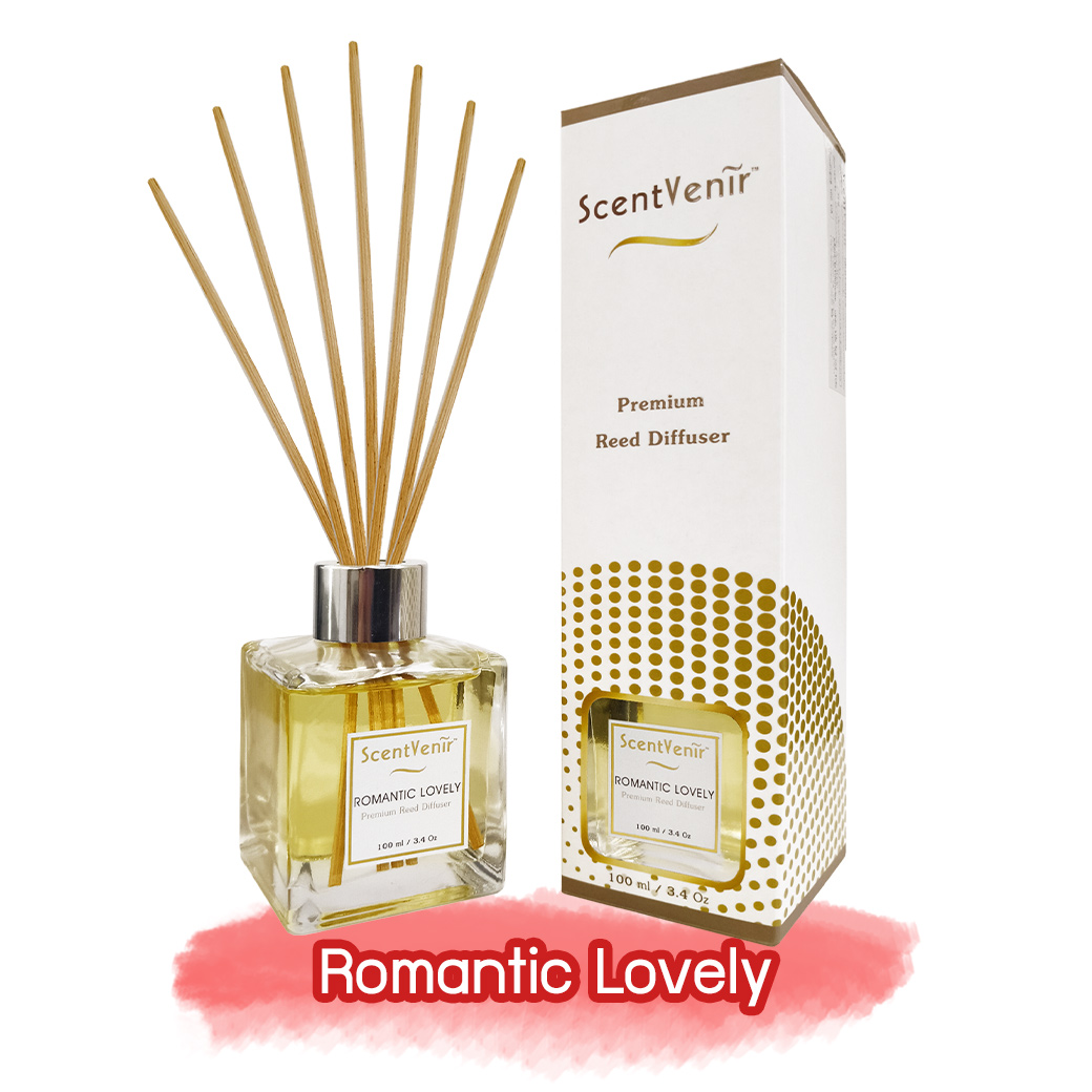 ScentVenir ROMANTIC LOVELY Scent Diffuser น้ำหอมกระจายกลิ่น น้ำหอมปรับอากาศ ไม้หวาย ก้านไม้ ก้านหวาย ก้านไม้หอม กลิ่น โรแมนติก เลิฟลี่ สัมผัสกับกลิ่นแห่งความหวาน อบอุ่น โรแมนติก อโรม่า สูตรน้ำมันหอมระเหยแท้กับหัวน้ำหอมเกรดสูง ขนาด 100ml ใช้นาน 5 เดือน