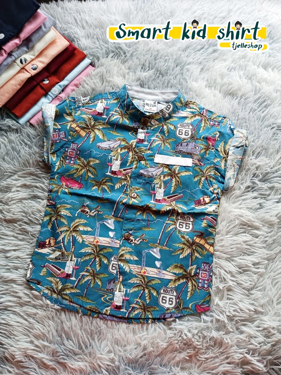 เสื้อเชิ้ตเด็ก แขนสั้น คอปก ลายรถ