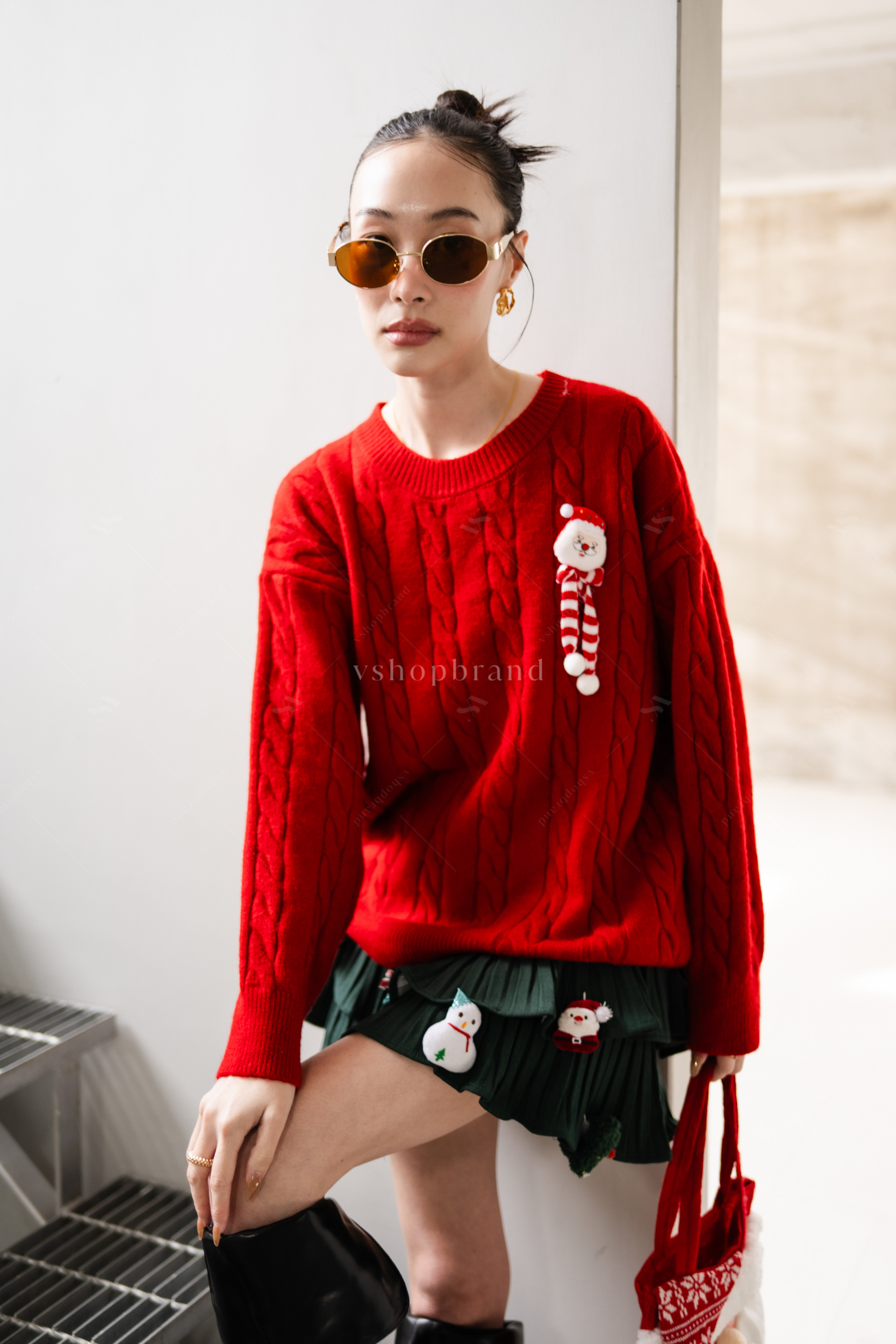 เสื้อไหมพรมแขนยาวปักคริสมาสต์