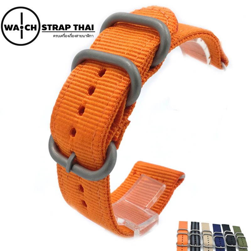 สายนาฬิกา สายนาฬิกาผ้าไนลอน SET02 Black Nylon Watch Strap สีส้ม Orange มีขนาด 20 , 22 mm