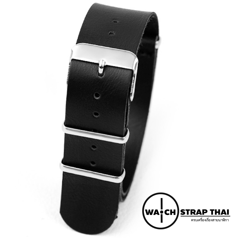 สายนาฬิกานาโต้ สายนาฬิกาหนังวัว Black Nato Leather Strap มีสี Brown มีขนาด 20 , 22 mm สีดำ