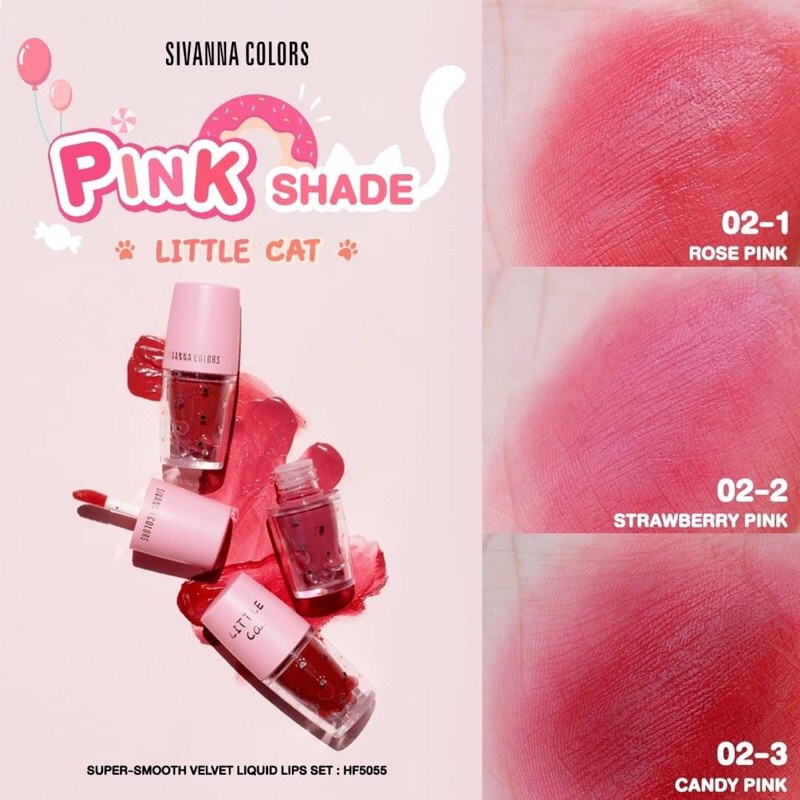 SIVANNA COLORS LITTLE CAT SUPER-SMOOTH VELVET LIQUID LIPS SET HF5055 สิวันนา ลิปจุ่ม เนื้อแมท เนื้อกลอส