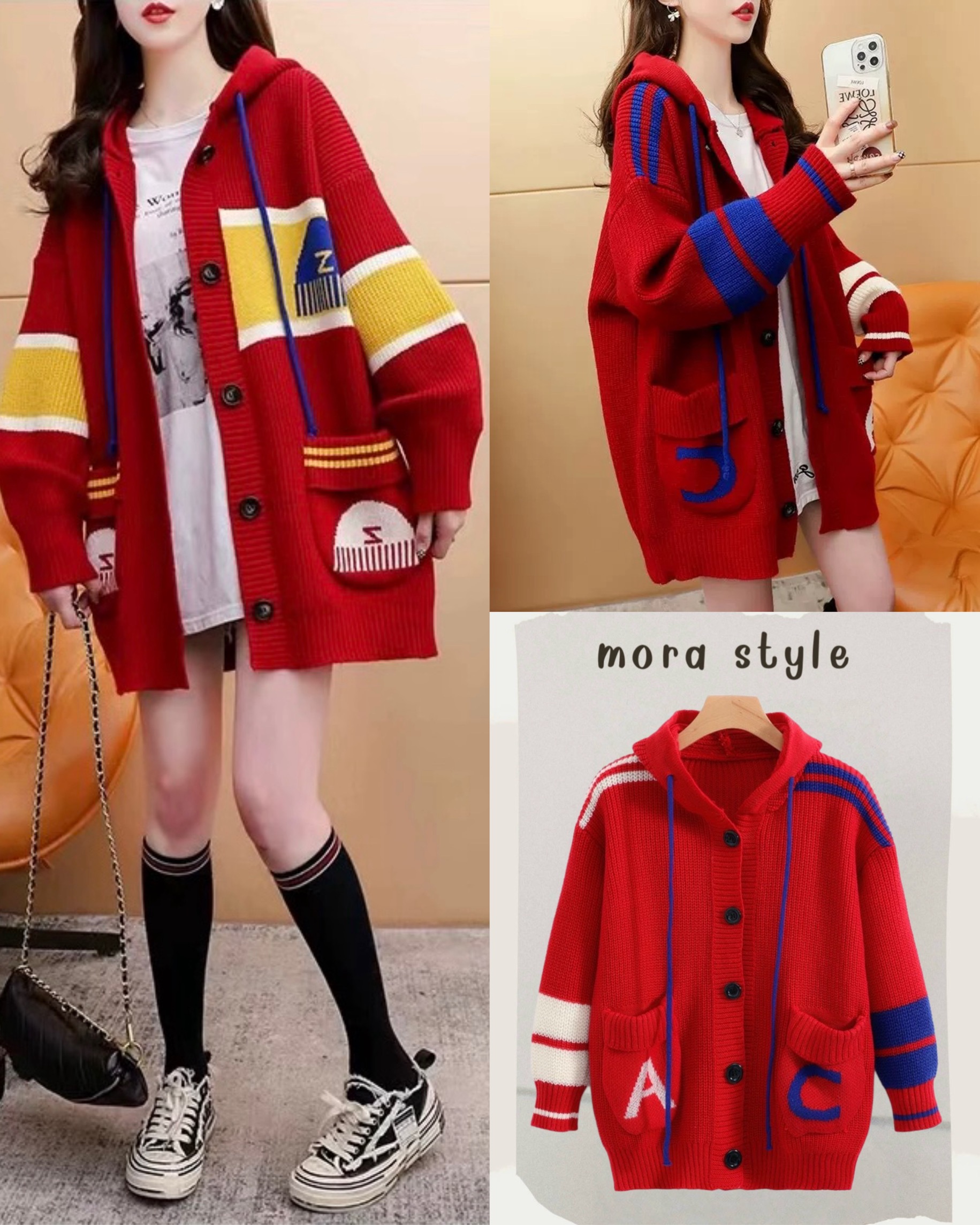 เสื้อคลุมคาร์ดิแกนไหมพรม มีฮู้ดหมวก ใส่คลุมกันหนาวได้ งานสวย แมทง่าย ใส่ได้หลายโอกาส เป็นอีกรุ่นที่ต้องมีติดตู้นะค่าา