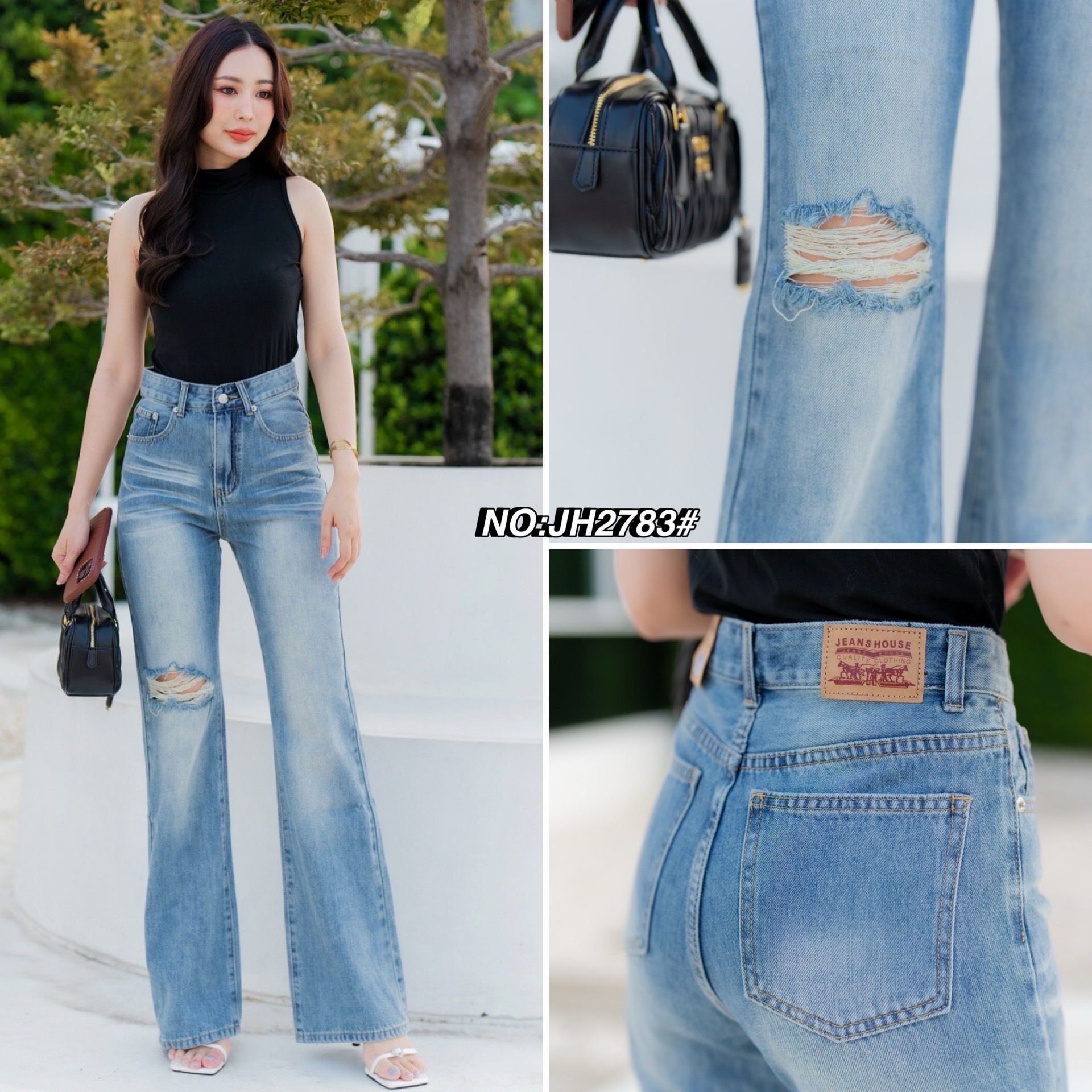 No.JH2783# -กางเกงทรงกระบอกที่แซปที่สุดในปฐพีนี้ ฮิตกันมากกก (ผ้าไม่ยืดคะ) งานปังที่สุด ฟอกสีสวย เพิ่มความสูงให้เมื่อสวมใส เอวสูงปรี๊ดปิดสะดือ ความยาวไม่เต่อ ทำขาดเข่าข้างหนึ่ง งานดีจริง ทรงสวยมาก