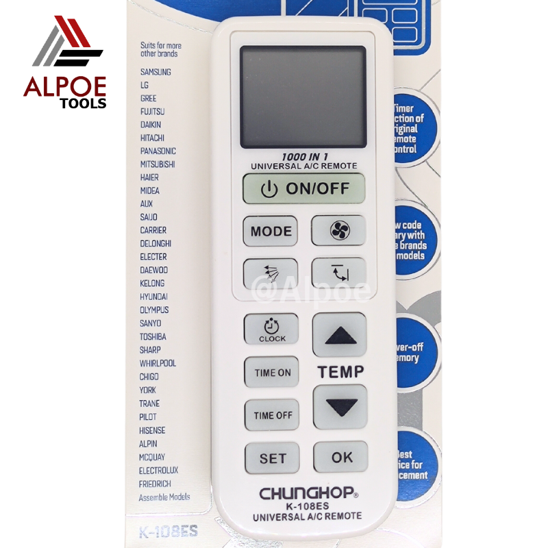 รีโมทแอร์รวม ใช้ได้กับแอร์หลายยี่ห้อ หลายรุ่น รหัส K-108ES