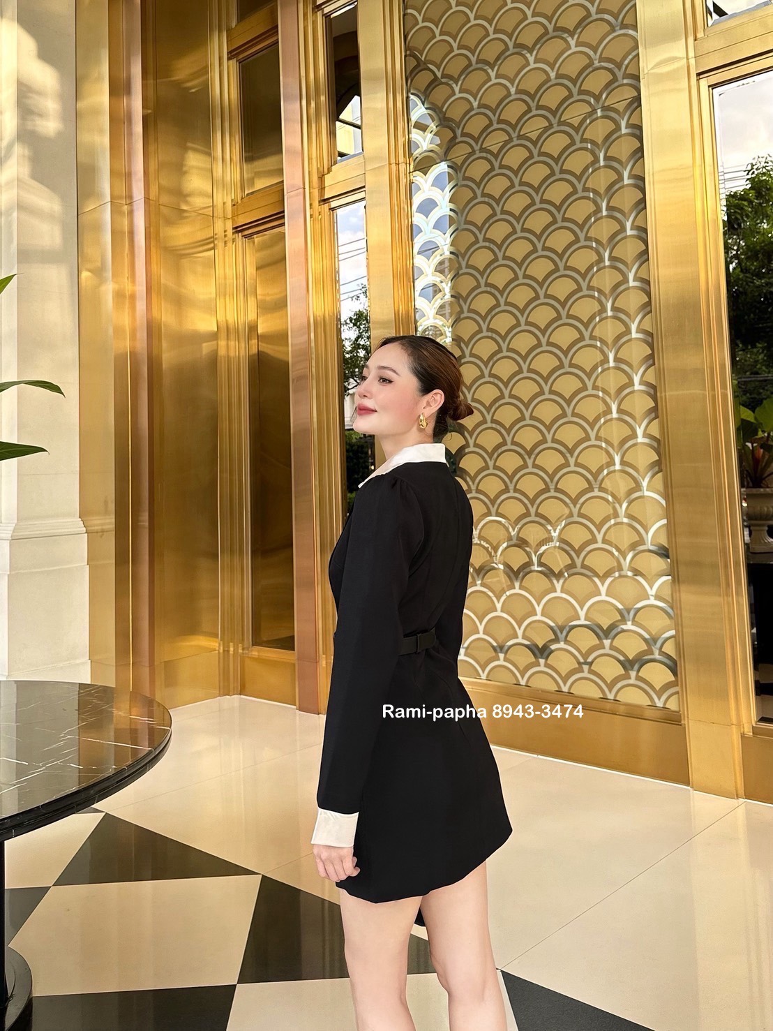 Ready to shipping ⚜️Label :: RAMI-PAPHA(รมิปภา) เดรสแขนยาว ดีเทลทูโทน ดีไซน์ตัดแต่งเชิ้ตด้านใน เชิ้ตด้านใน กระดุมเพรชสวยหรู ใช้งานได้จริง กระดุมหน้าอะไหล่สีทอง สวยหรูโดดเด่น ซับในอย่างดีทั้งตัว