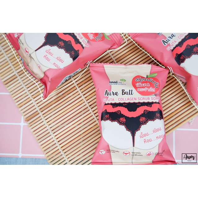 สบู่สครับก้น นามิ ออร่า บัทท์ กลูต้า-คอลลาเจน สครับ โซป 60 g Nami Aura Butt Gluta Collagen Scrub Soap 60 กรัม