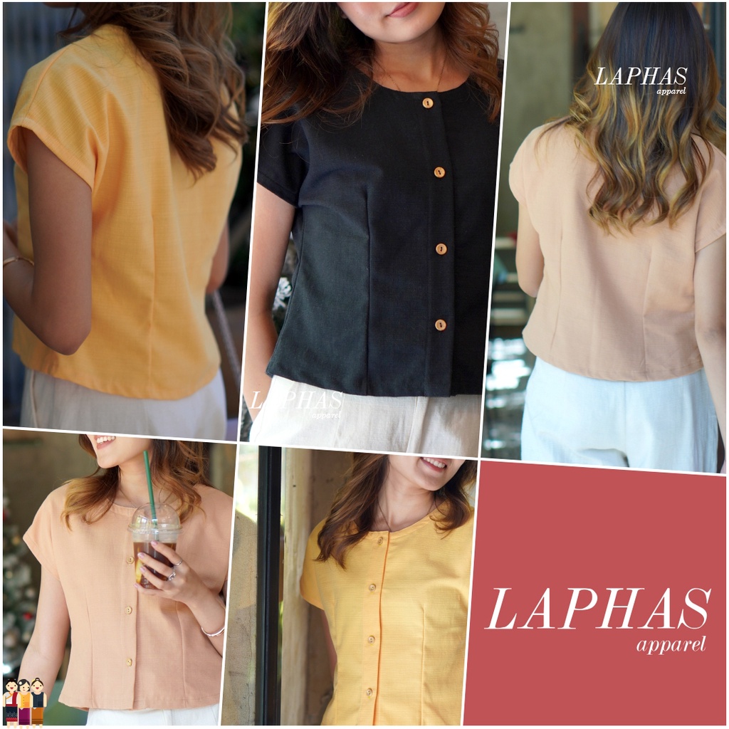 เสื้อแขนล้ำ [มีสีให้เลือก] ผ้าฝ้ายฝอกนุ่ม 100% กระดุมหน้าน่ารัก เสื้อผ้าฝ้ายคอกลม LOOM Women Clothing