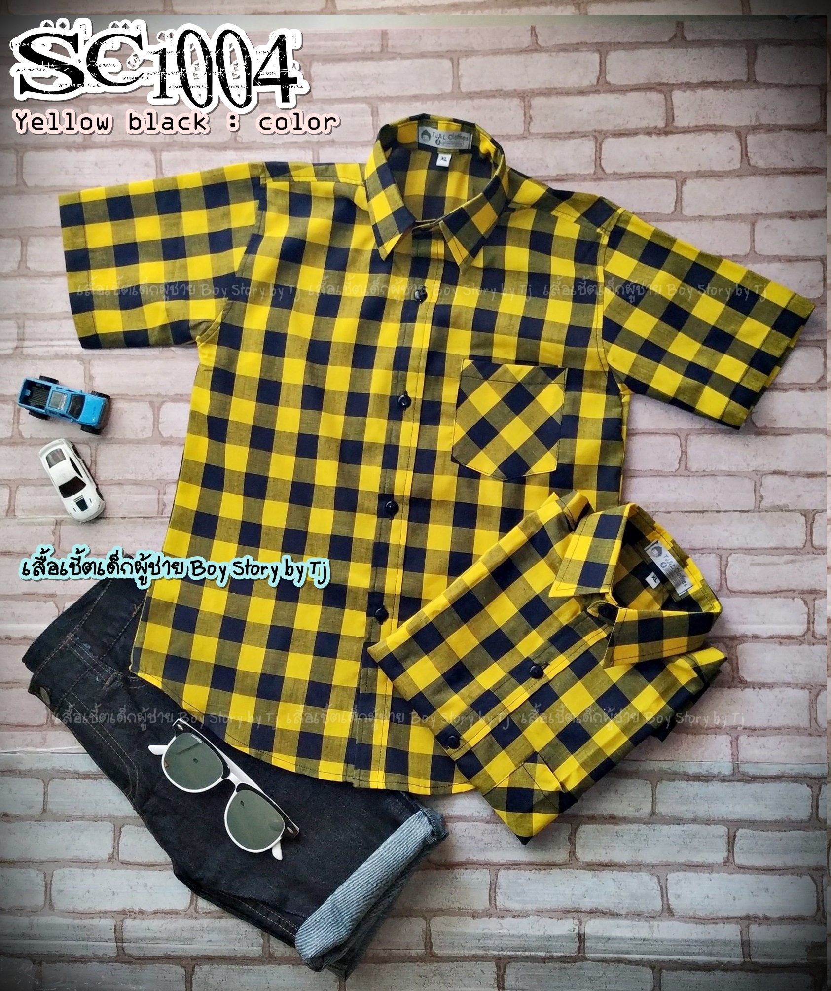 SC1004 ลายสก็อตเหลืองดำ - เสื้อเชิ้ตเด็ก