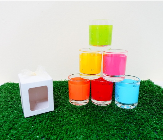 แก้วเป๊ก คละสี แพ็คกล่องน่ารัก ผูกโบว์พร้อมป้ายชื่อ